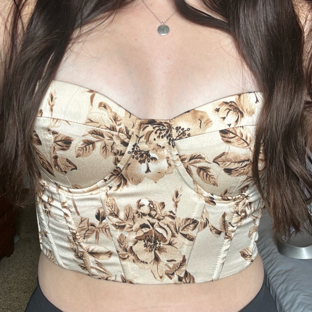 strapless lace up floral top